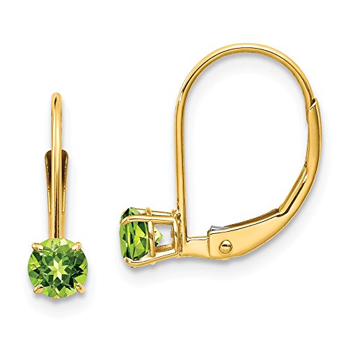 14k Yellow Gold 4mm Round August/peridot Leverback Earrings Lever Back Drop Dangle Birthstone August Fine Jewelry For Women Gifts For Her