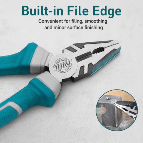 Image of TOTAL 7 Inch Combination Plier, 180mm Heavy Duty CR-V Steel Cutting Pliers with Hardened Cutting Edge, Anti-Rust Finish & Comfortable Grip Handle for Gripping, Twisting, Bending & Wire Cutting
