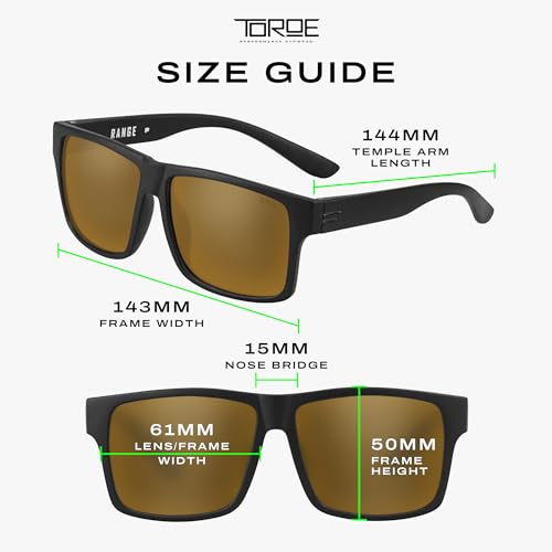 Image of TOROE TR90 Square Frame Grade A Polarized Black Emblem Sunglasses with Anti Reflective Water Repellent Polycarbonate Lenses (Matte Black Frame, Bronze Mirror (CAT3))