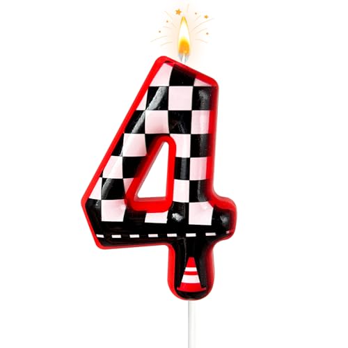 Laackys Black and White Plaid Digital Birthday Candles, Racing Theme Party Cake Decoration, Suitable for Lightning McQueen Cars Theme (4)
