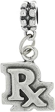 LGUSterling Silver Oxidized Pharmacist Rx Symbol Dangle Bead Charm