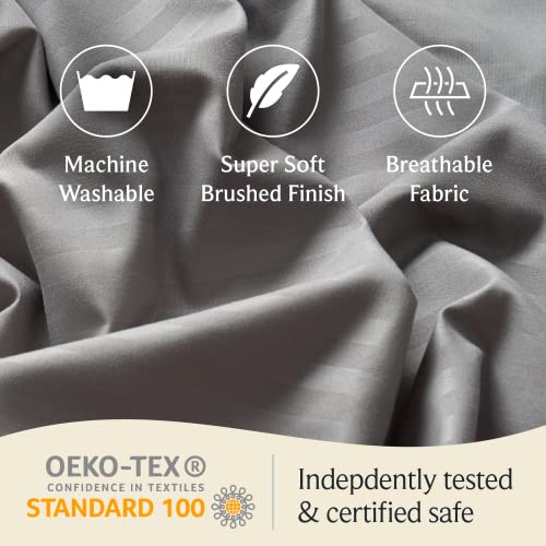 Image of LuxClub 5 PC Split King Size Sheet Set Bed Sheets, Breathable Luxury Sheets, Deep Pockets 18 inch Wrinkle Free Cooling Sheets Machine Washable Hotel Bedding (Split King, Striped Light Grey)