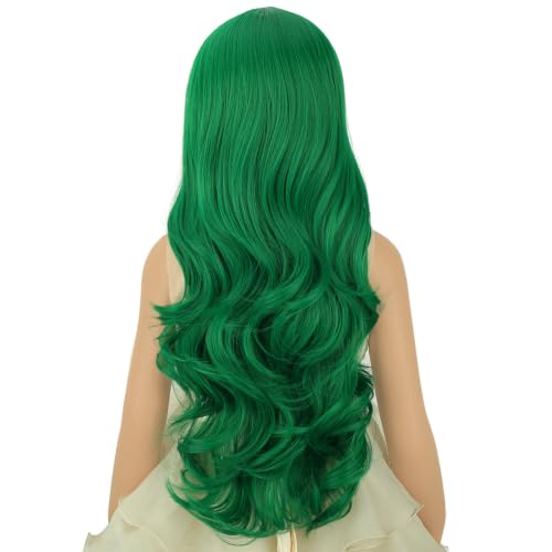Image of Green Wig for Women Long Green Wavy Curly Wig Long Middle Part Wigs Heat Resistant Synthetic Wigs for Daily Party Cosplay Use 22 Inch
