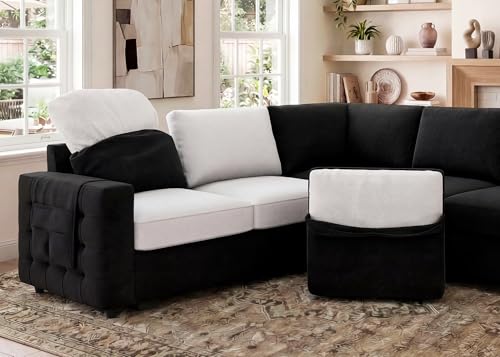 Image of HONBAY Sectional Sleeper Sofa with Pull Out Bed U-Shape Sectional Couch with Storage Chaise 6 Seater Sleeper Sectional Sofa Bed, Velvet Black