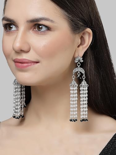 Image of Karatcart Black Beads Long Drop Earrings For womens