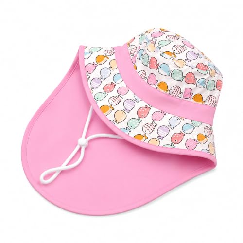 Image of VRITRAZ Sun Protection UPF50+ Bucket Hat Toddler Summer Beach Play Hats with Neck Flap for Girl, Boy, Kids Summer Hat, Bucket Hat for Kids Ages 3-10 Years