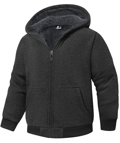 Image of V VALANCH Boys Hoodie Zip Up Fleece Lined Jacket Warm Sherpa Hooded Sweatshirts for Boys Girls 6-15 Years