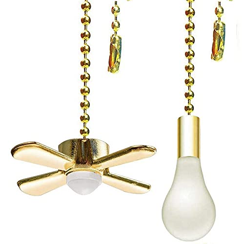 Image of Ceiling Fan Pull Chain Ornaments Extension Chains with Decorative Light Bulb and Cord 13.6 Inches Fan Pull Chain Set For Ceiling Light Lamp Chain (Gold)