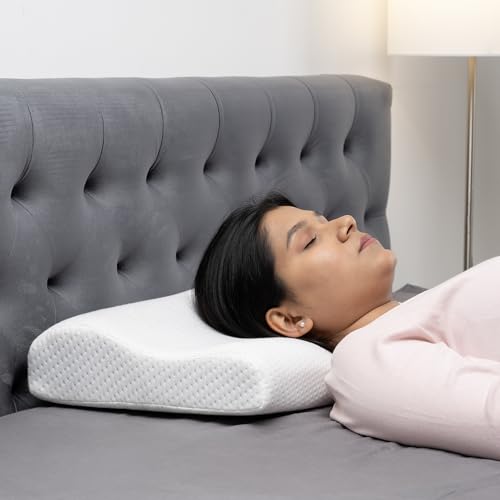 Image of Wakefit Shape-Sensing Contour Pillow | Memory Foam with Shape-Adaptive Support | Neck & Shoulder Pain Relief | White| 19.5 x 11.5 x 4 inch | Set of 2