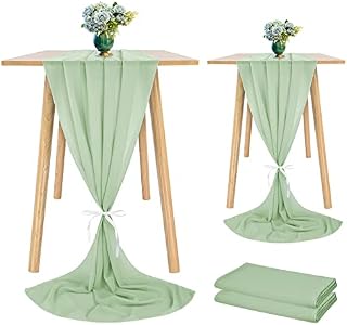 Showgeous 2 Pcs Chiffon Table Runner 28x120 Inches Romantic Wedding Runner 10ft Sage Green Chiffon Table Cover Dressing Table Runner for Wedding Birthday Party Bridal Baby Shower Decorations