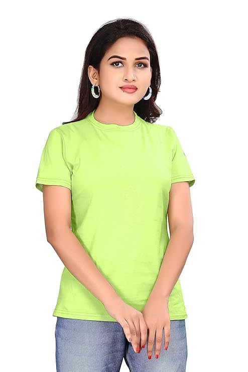 Women's Polo T-Shirt, Neon Green, Cotton Polyester Blend, Short Sleeve, Collared Neck, Regular Fit, Casual Wear-image-0