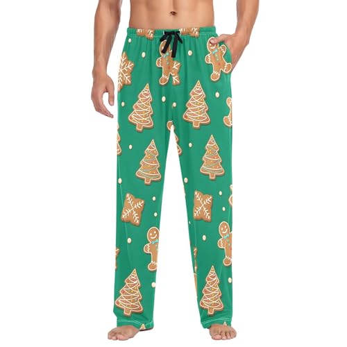 Men's Pajama Bottom Christmas Gingerbread Cookies Pattern Cotton Pajama Pants Drawstring Sleepwear Long Pants Pockets2