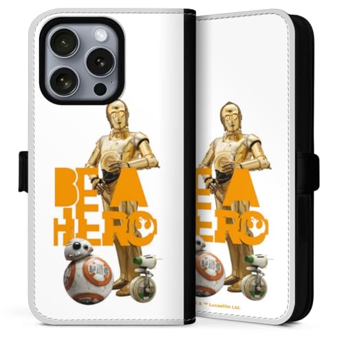 Custodia a portafoglio compatibile con Apple iphone 16 Pro Max per cellulare di similpelle Cover a libro Star Wars Robot Festa del papà nero