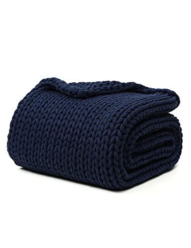 YnM 100% Cotton Weighted Blanket, Handmade Chunky Knitted Throw, No fillers Design, Soft and Breathable, Machine Washable Bed Blanket for Sleep or Home Decor (Navy Blue, 43x50 Inch, 10lbs)