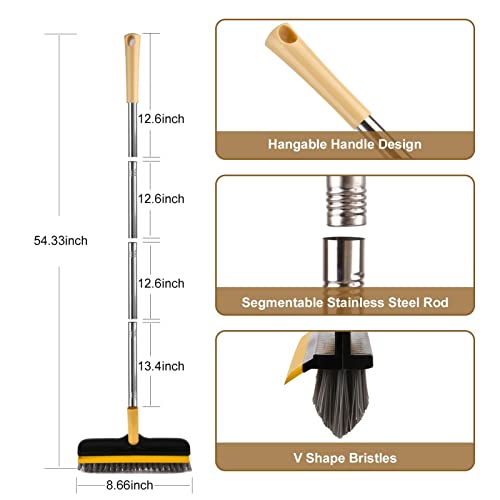 Doogepiit Tile Brush With Rubber Squeegee Crevice Floor Scrub Brush 120°Rotatable Bathtub Clean Brush With Stainless Steel Long Handle Grout Scrubber Indoor Kitchen Push Broom For Hard To Reach Areas #TOP6