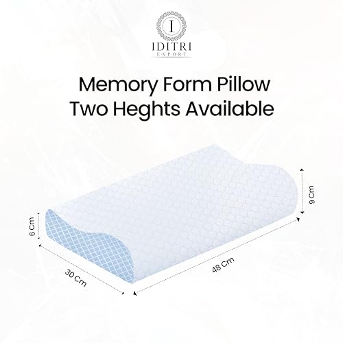 Image of Orthopedic Memory Foam Pillow, Cervical Neck Support with Two Heights, Breathable Zipper Cover, Ergonomic Design for Side and Back Sleepers, Sky, 48 x 30 cm