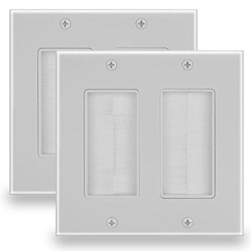 BATIGE 2 Gang Brush Wall Plate Anti-dust Wall Mount Panel Cable Pass Through Wires Cable Access Strap Wall Socket Plug Port (2 Gang (2 Pack), White)