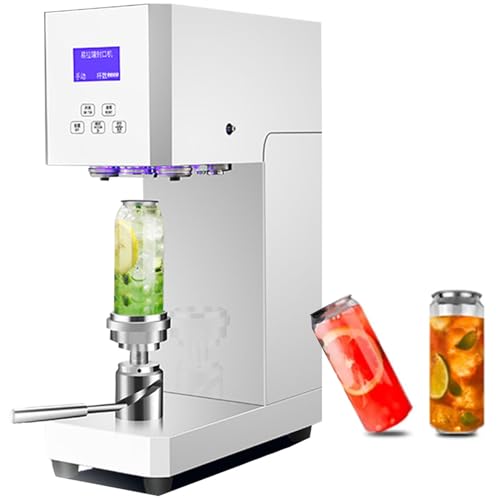 KJLYLPP Commercial Benchtop Can Seamer, Electric Can Cup Sealer with Smart Counter Semi-Automatic Tin Can Glass Bottle Sealing Machine for 55 mm/2.2 inch Diameter Pop (White)