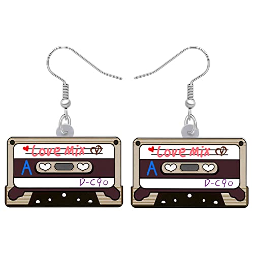 DALANE Acrylic Fun Vintage Boucles D'oreilles Cassette Tape Radio Bijoux Rétro pour Femmes Filles 80s 90s Cadeaux Nostalgiques Fête Favors (Marron)