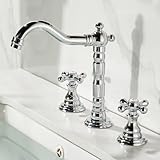 Ampia applicazione: rubinetto bagno lavabo tre fori ottone è semplice e versatile, facile da usare e facile da installare. Adatto a qualsiasi stile di decorazione del bagno, adatto anche a bagni, hotel, ristoranti, lavandini, vasche da bagno e altri luoghi.
