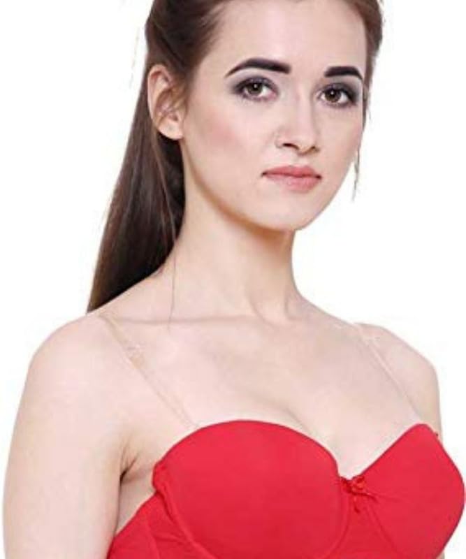 Image of Brachy Women Cotton Nylon Spandex Padded Underwire Strapless Backless Invisible Clear Transparent Back Push up Bra with (Free Extra Transparent Strap)