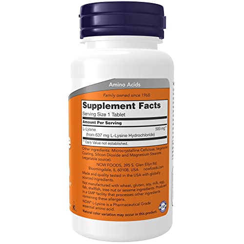 Image of NOW Foods Supplements, L-Lysine (L-Lysine Hydrochloride) 500 mg, Amino Acid, 100 Count (Pack of 2)