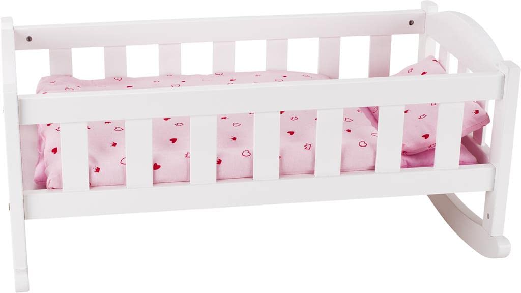 Goki 51587 Puppenwiege in weiß/rosa