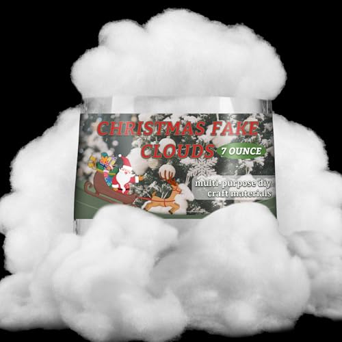 RAINFLOW 7 Ounce Christmas Fake Snow Cotton - Artificial Snow Stuffing White Fluff for Crafts | Indoor Christmas Tree, Winter Village and Home Decor 200g