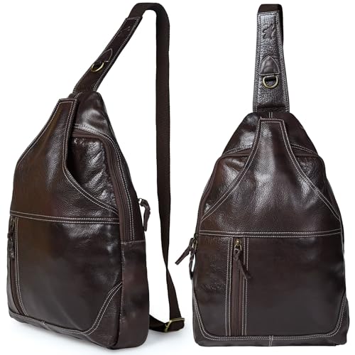 Coyote Bay® HideSling Premium Full Grain Leather Laptop Sling Bag, Large Crossbody Shoulder Bag, Leather Backpack for Men Women Travel Work