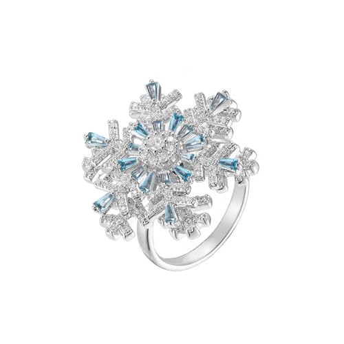 Dainty Snowflake Adjustable Rings Unique Funny Rotatable Fidget Spinner Open Ring Crystal Wedding Party Middle Knuckle Ring Winter Flower Holiday Jewelry Charms Love Gift for Mom Bff Xmas Birthday