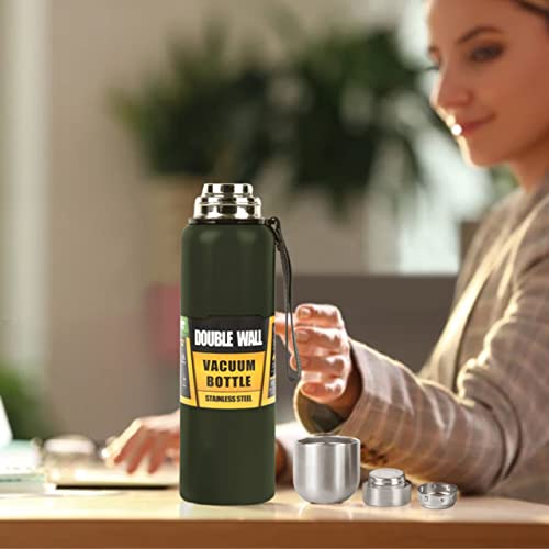 Subron Vacuum Insulated Thermos Water Bottle 34 Oz With Wide Mouth Cup Bpa-Free 18/8 Stainless Steel Water Bottles Flask For Cold & Hot Drink Coffee (1 Qt, Olive Drab) #TOP5