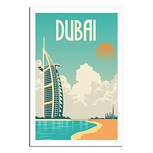 YONGCAI Dubai Burj Al Arab Sunset Vintage Poster de voyage sur toile Décoration murale de chambre Art Poster Peinture Impression Cadeau