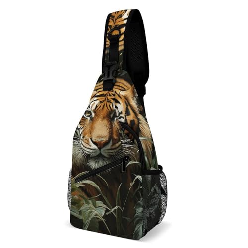 Jungle Tiger Sling Bag for Men Women - Adjustable Crossbody Chest Backpack, 15