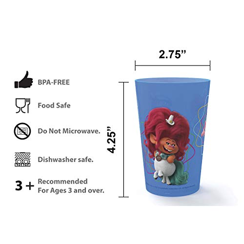 Zak Designs Dreamworks Trolls 2 Movie Poppy Branch Kids BPA-Free Dinnerware Set Includes Plate, Bowl, Tumbler and Water Bottle, Made of Durable Material and Perfect for Kids (4 Piece Set) (TROU-2870)