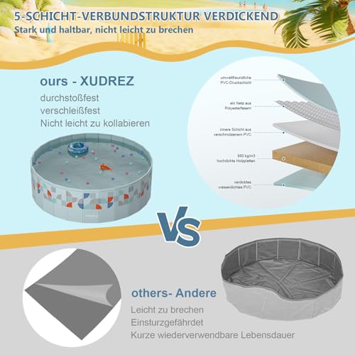 XUDREZ Faltbarer Pool Für Familiengarten Installationsfreier Nicht Aufblasbarer Pool PVC Druckfeste Platte Hoher Dichte Segregation Dünnwandiger Pool Geeignet Für Familiepool, Haustierpool,160cm