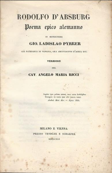RODOLFO D'ASBURG. POEMA EPICO ALEMANNO di Monsign