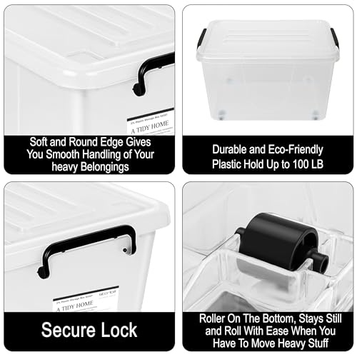 Image of Storite 6 Pack 27L Plastic Storage Box with Lid & Wheels|Kids Toys Organizer Bin|Clear Multipurpose Storage Container for Clothes, Books, Games, Bedroom, Playroom, Classroom & Office|44 x 33 x 25 cm