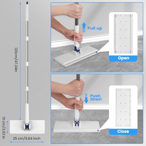 Snap Grip Mini Mop with 6 Washable Pads, Dust Mop Household Items for Wall Window Ceiling, Lazy Dry Wet Mops for Floor Cleaning for Home Kitchen Bathroom, Zero-Touch Flat Floor Mops with 47\" Handle - Thumbnail 2