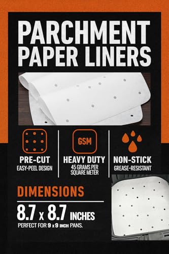 Air Fryer Parchment Paper Sheers, Small Baking Paper Squares Compatible with Ninja Foodi Grill, Ninja Af141, Af181, Cosori, Instant Pot Vortex, Chefman, Pre-Cut Liners, Heavy Duty and Non Stick