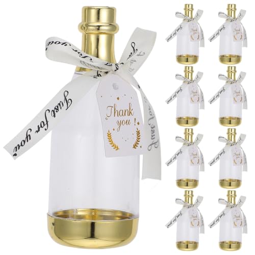 DEARMAMY Lot de 12 Boîtes à Dragées en Forme de Bouteille Dorée avec Ruban Beige - Contenants à Bonbons Élégants pour Mariage, Baptême, Baby Shower et...