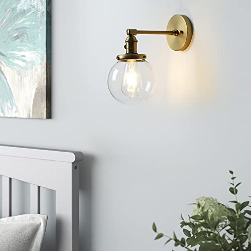 Image of Phansthy Antique Industrial Wall Lamp Globe Wall Light with 5.9 Inches Glass Lampshade, Vintage Wall Sconce with On Off Switch for Bedroom Bathroom Vanity Light (Antique)