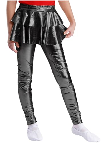ACSUSS Kids Girls Metallic Ruffle Skirted Leggings Shiny Culottes Pants Stretchy Tights Sparkly Footless Pantskirt