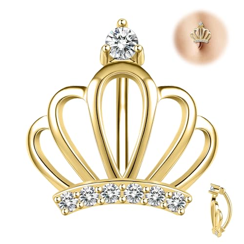 6Ixgosh 14G Clicker Belly Button Ring 925 Sterling Silver Belly Rings For Women Crown Shape Belly Barbell Piercing Reverse Curved Hoop Navel Barbell Body Jewelry cover