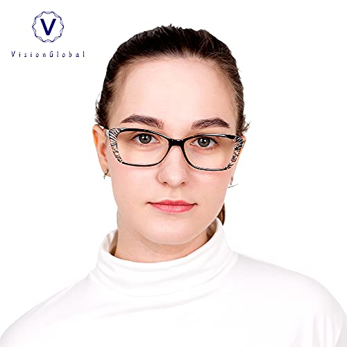 Image of VisionGlobal 5 Pairs Reading Glasses with Spring Hinge, Blue Light Blocking Glasses for Women /Men