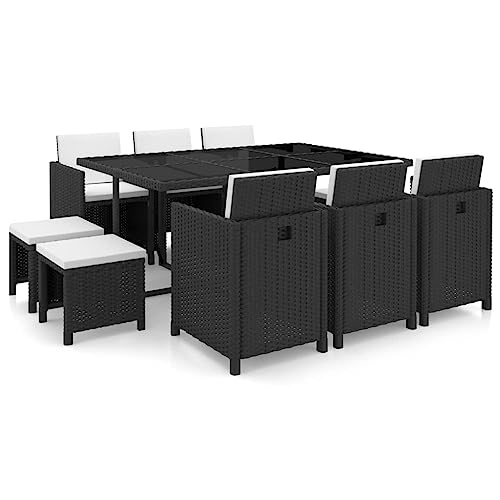 Genérico Set Comedor de jardín 11 Piezas y Cojines ratán sintético Negro,Mobiliario,Muebles de jardín,Conjuntos de jardín,Negro,42523