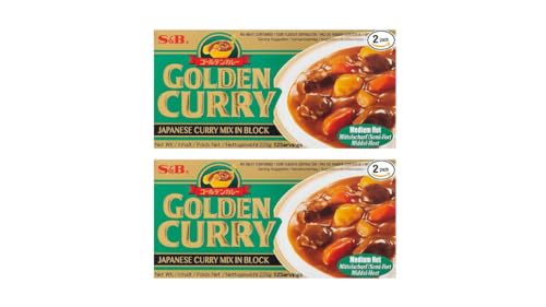 S&B Golden Curry Medium Hot 220g (Pack of 2) Authentic Japanese Curry Sauce Mix In Block Rich & Aromatic Easy to Cook Perfect for Bold & Flavorful Meals!