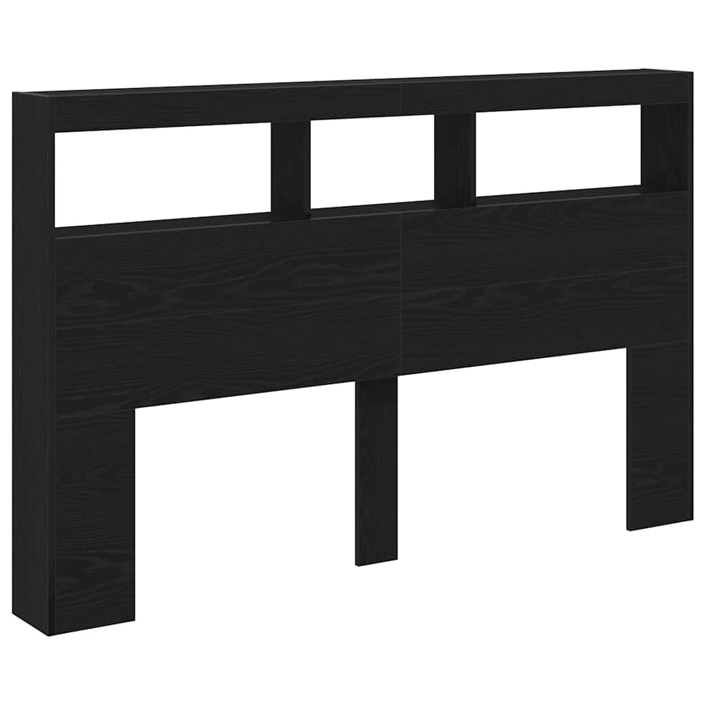 vidaXL LED-Kopfteil mit Ablagen Schwarz Eichen-Optik 160x17x102 cm, Kopfteil-Regal, Bettkopfteil mit Ablagen, Bett-Rückwand, Bettkopfteil