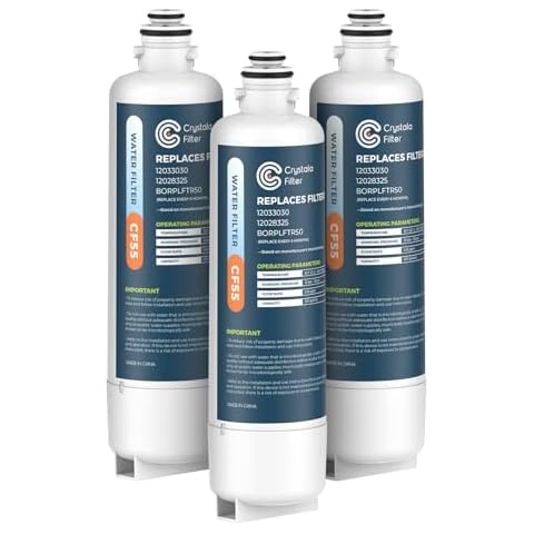 Crystala Filters Replacement for Bosch Ultra Clarity Pro Water Filter, Compatible with BORPLFTR50, 12033030, 11025825, 12028325, BORPLFTR55, WFC100MF, WFS200MF (3 Pack) Cover