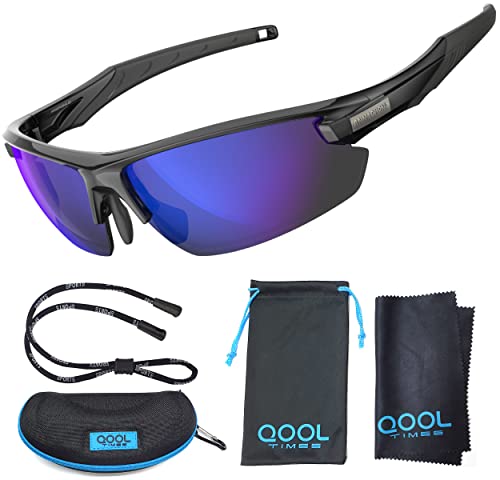 QOOL TIMES Mens Fishing Sunglasses Polarized for Women, UV400 Volleyball Running Driving Golfing Cycling Case Strap Full Pack
