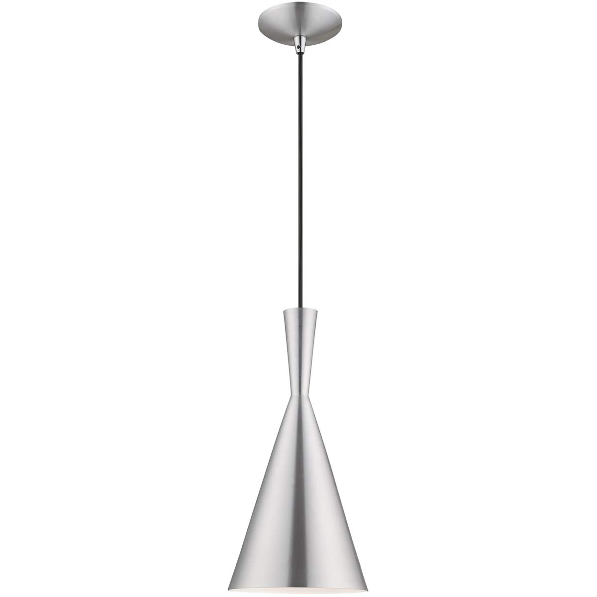 livex lighting 41185-66 metal shade - 7.25" one light mini pendant, brushed aluminum finish with brushed aluminum metal/shiny white shade